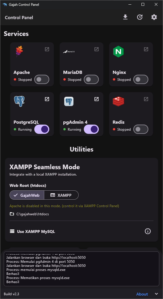 Gajah Webserver Interface Mockup